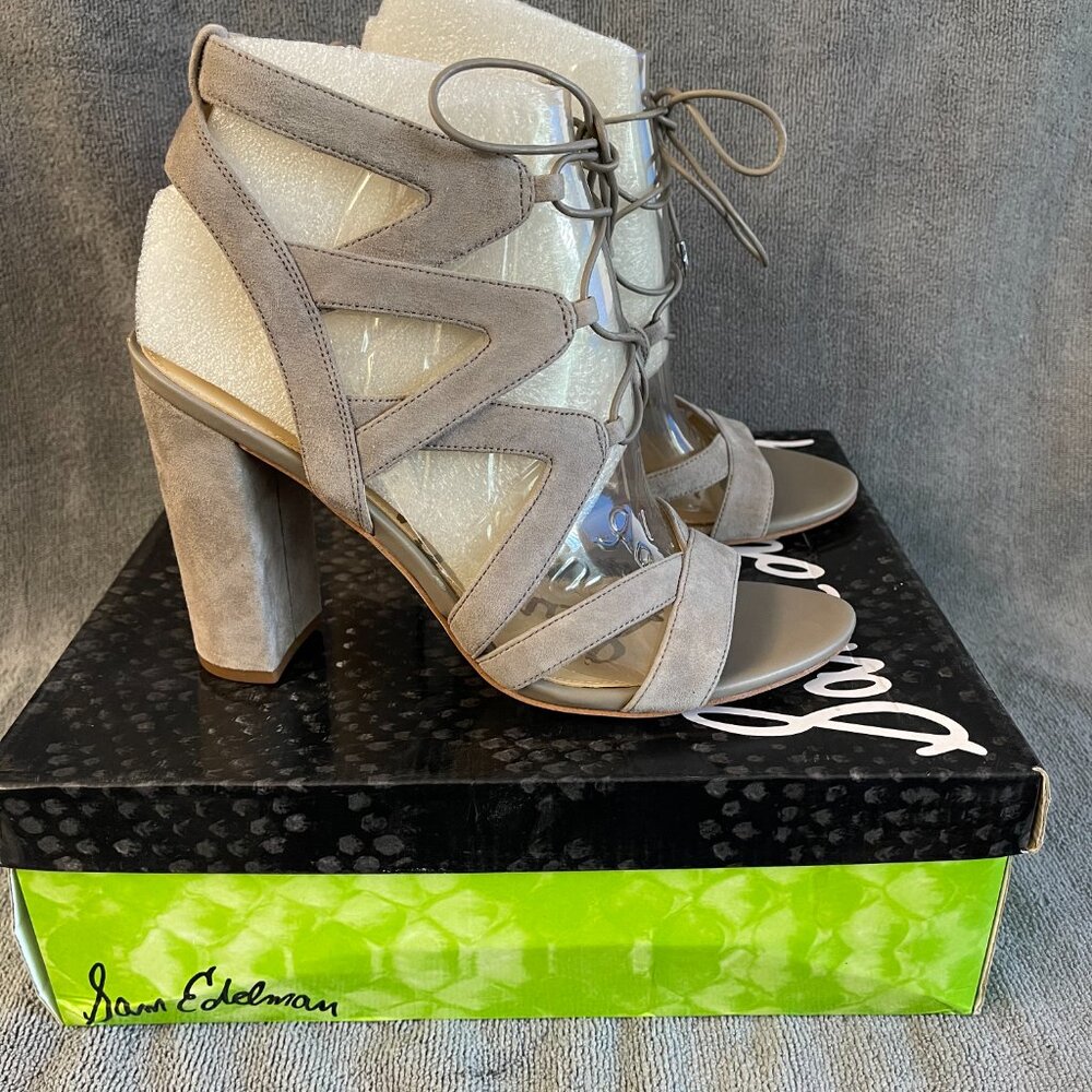 Sam Edelman Yardley Lace Up Sandals Womens Size 9.5 Putty Suede - NIB!